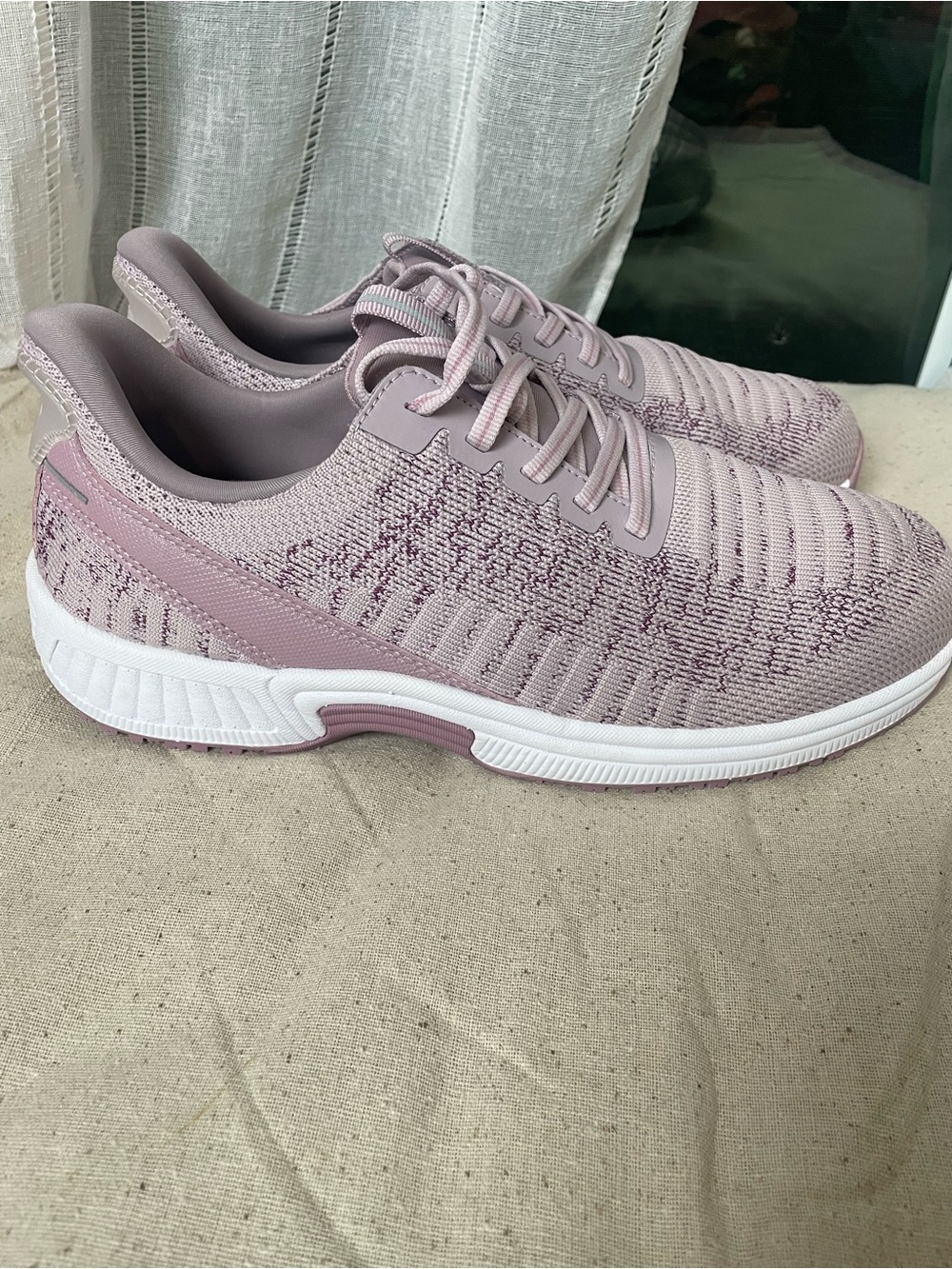 Women's Knit Lace-Up Athletic Sneakers in Mauve Pink